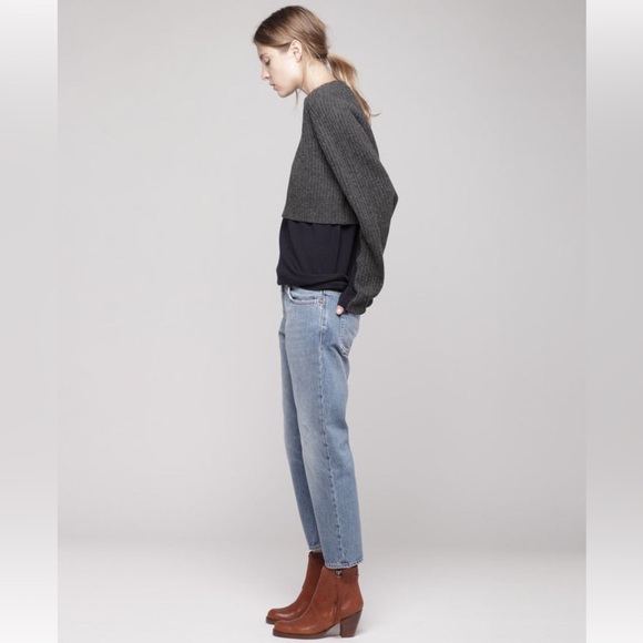 Acne Hurst Knit Long Sleeve Layered Sweater Navy & Gray Size M Merino Wool - Picture 2 of 10